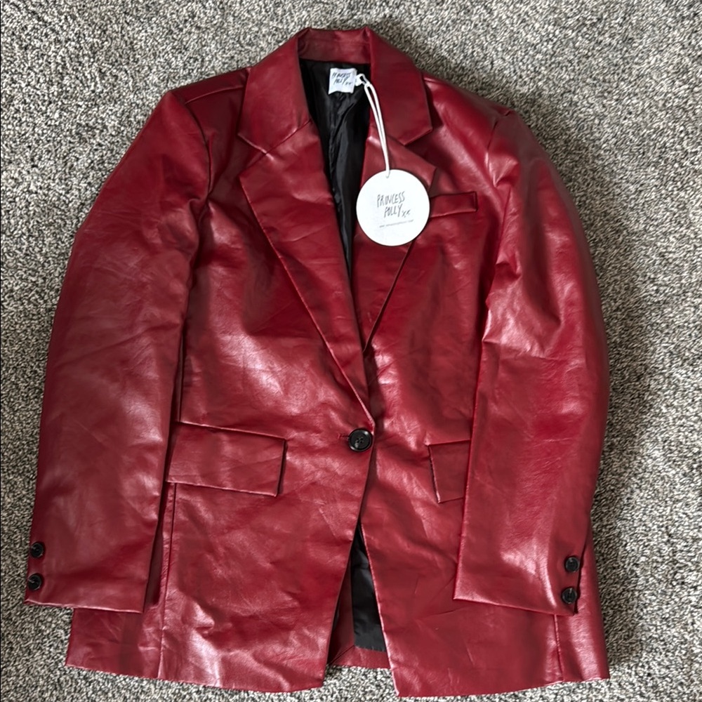 Princess Polly Red Leather Jacket Glossy Finish